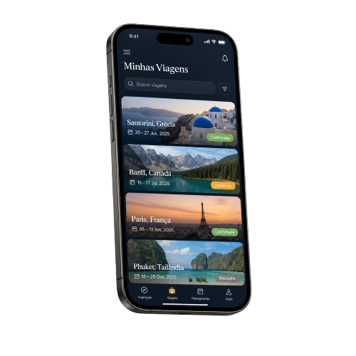 Aplicativo Governante Viagens mostrando a lista de viagens planejadas